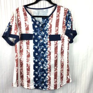 American Flag Patriotic 4th July Button Down SS Shirt